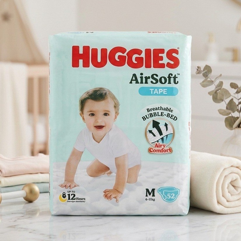 Huggies Airsoft Tape Belt Diapers (6–11 kg) – Pack of 52